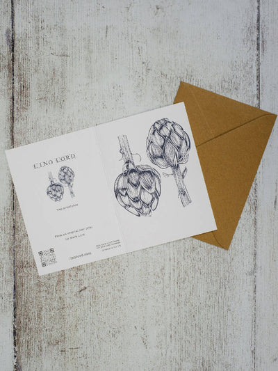 Two Artichokes A6 Lino Print Greeting Card