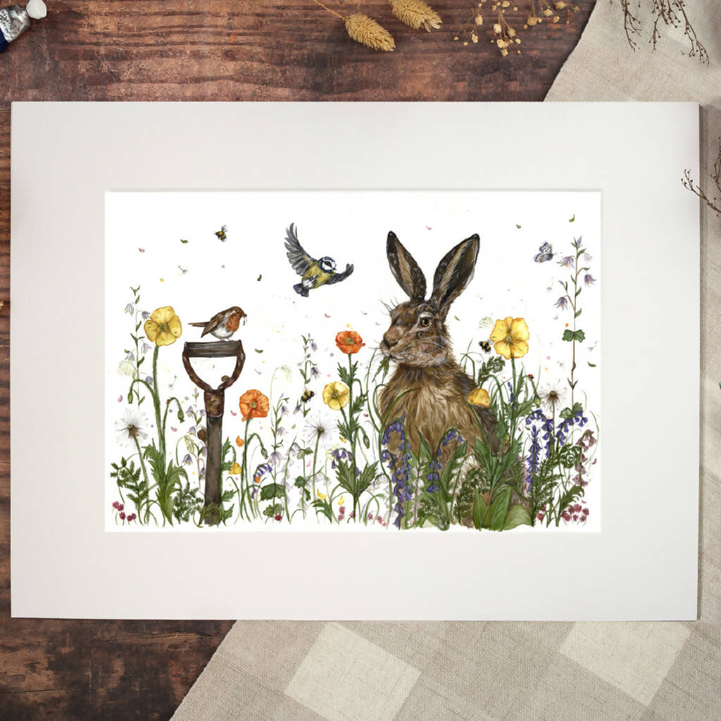 Hare and Garden Birds 'The Hare Garden' Limited Edition Print