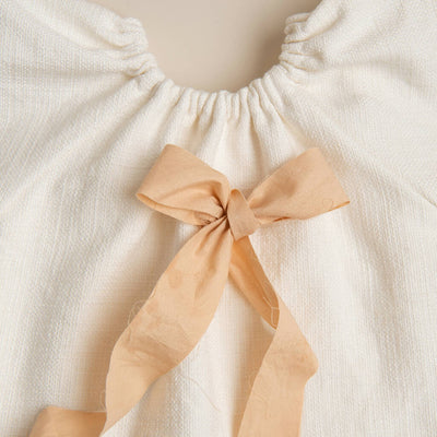 Ruffle Linen Top with Beige Ribbon