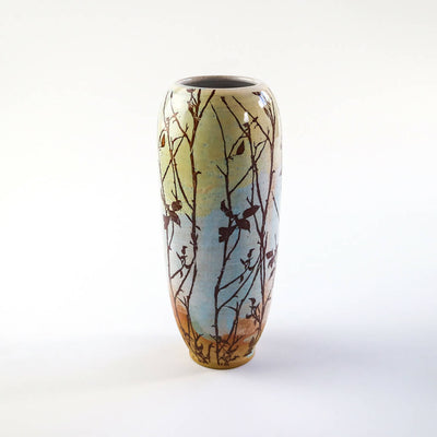 Stoneware Clay Vase in Twigs Design