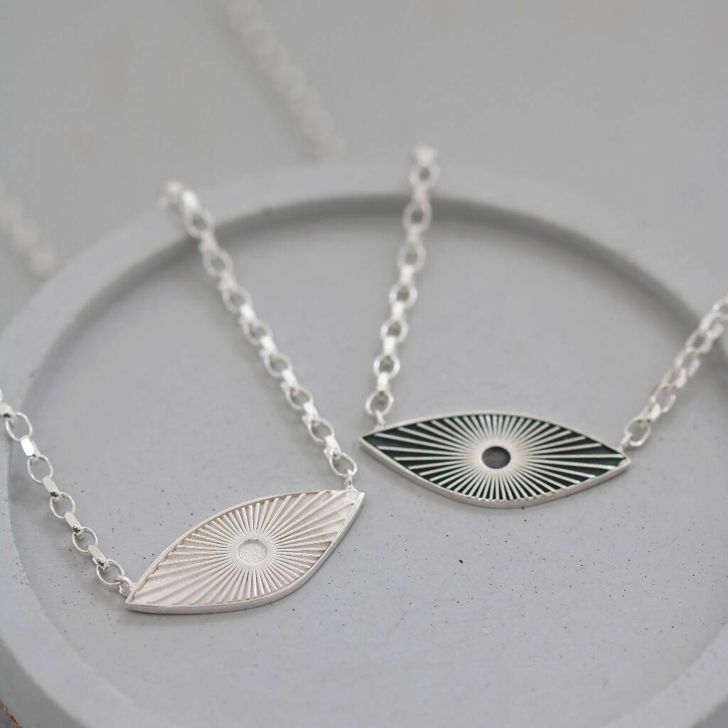 Sunburst Ellipse Pendant Necklace in Solid Sterling Silver