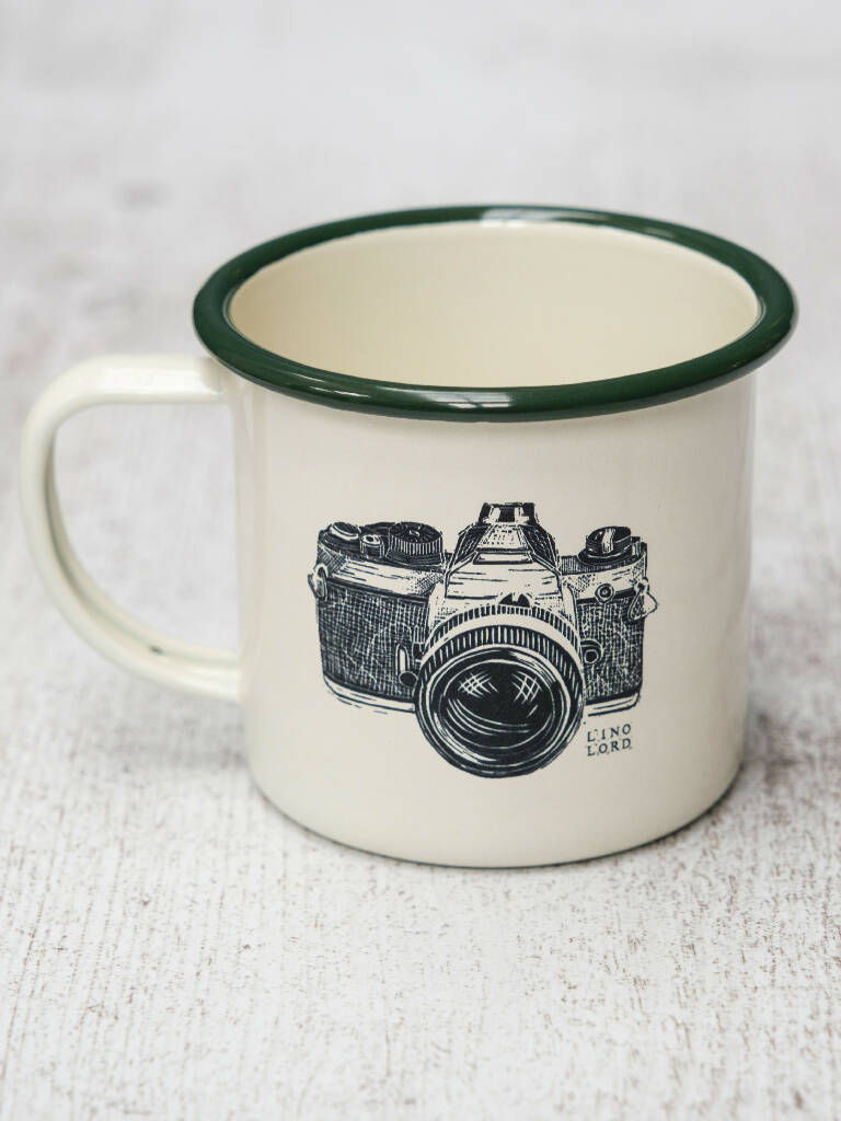 Camera Etched Enamel Mug