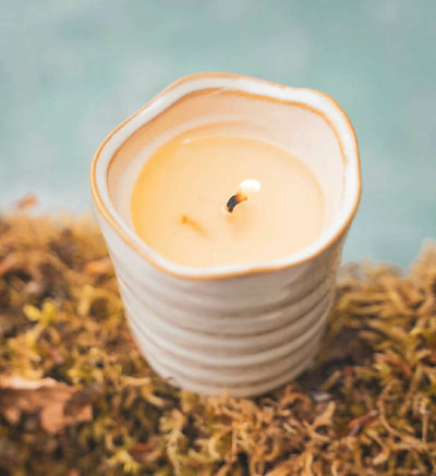 Cream Ribbed Ceramic Garden Candle