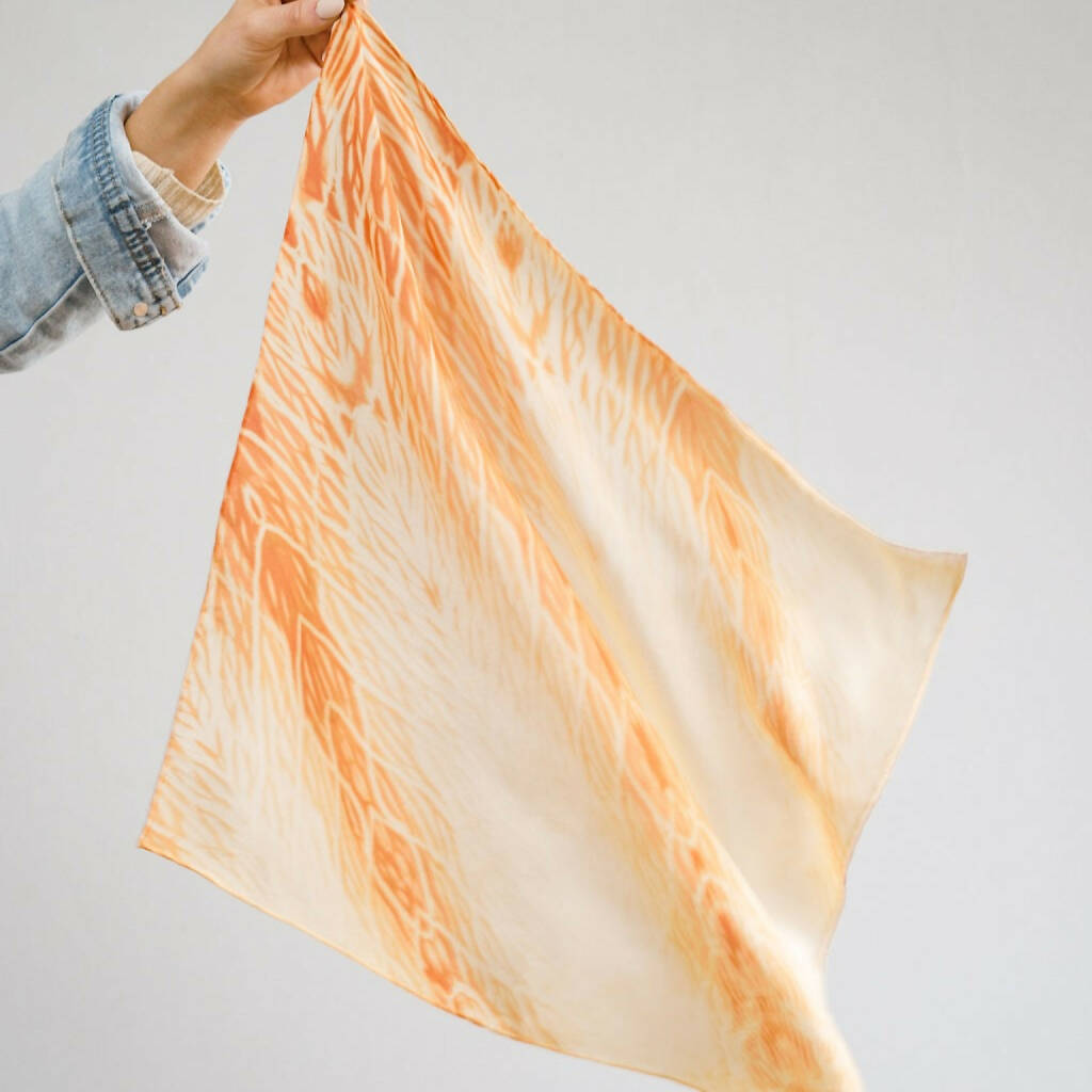Feathered Orange Silk Scarf