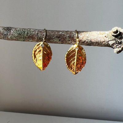 Gold Baby Rose Leaf Earrings