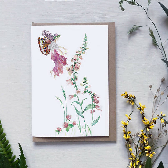Watercolour Foxgloves Fairy Greetings Card