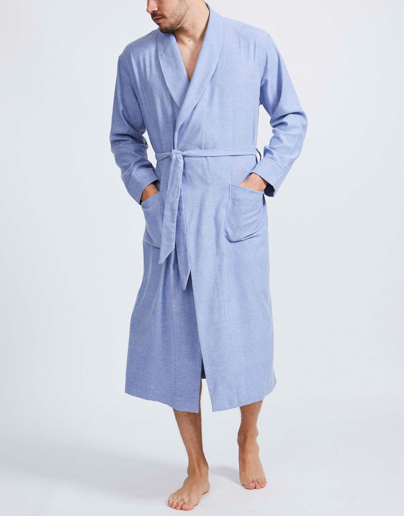 Men's Brushed Cotton Dressing Gown – Staffordshire Blue Herringboneo