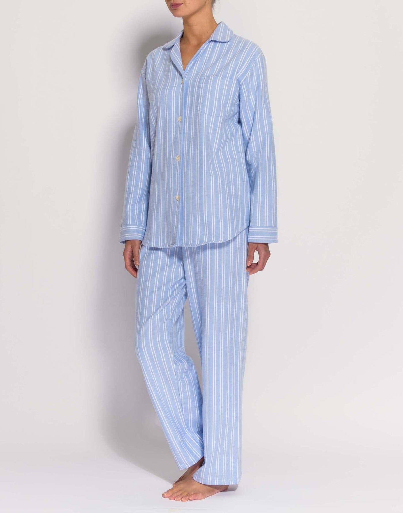 Women's Brushed Cotton Pyjama Set – Westwood Blue Stripe