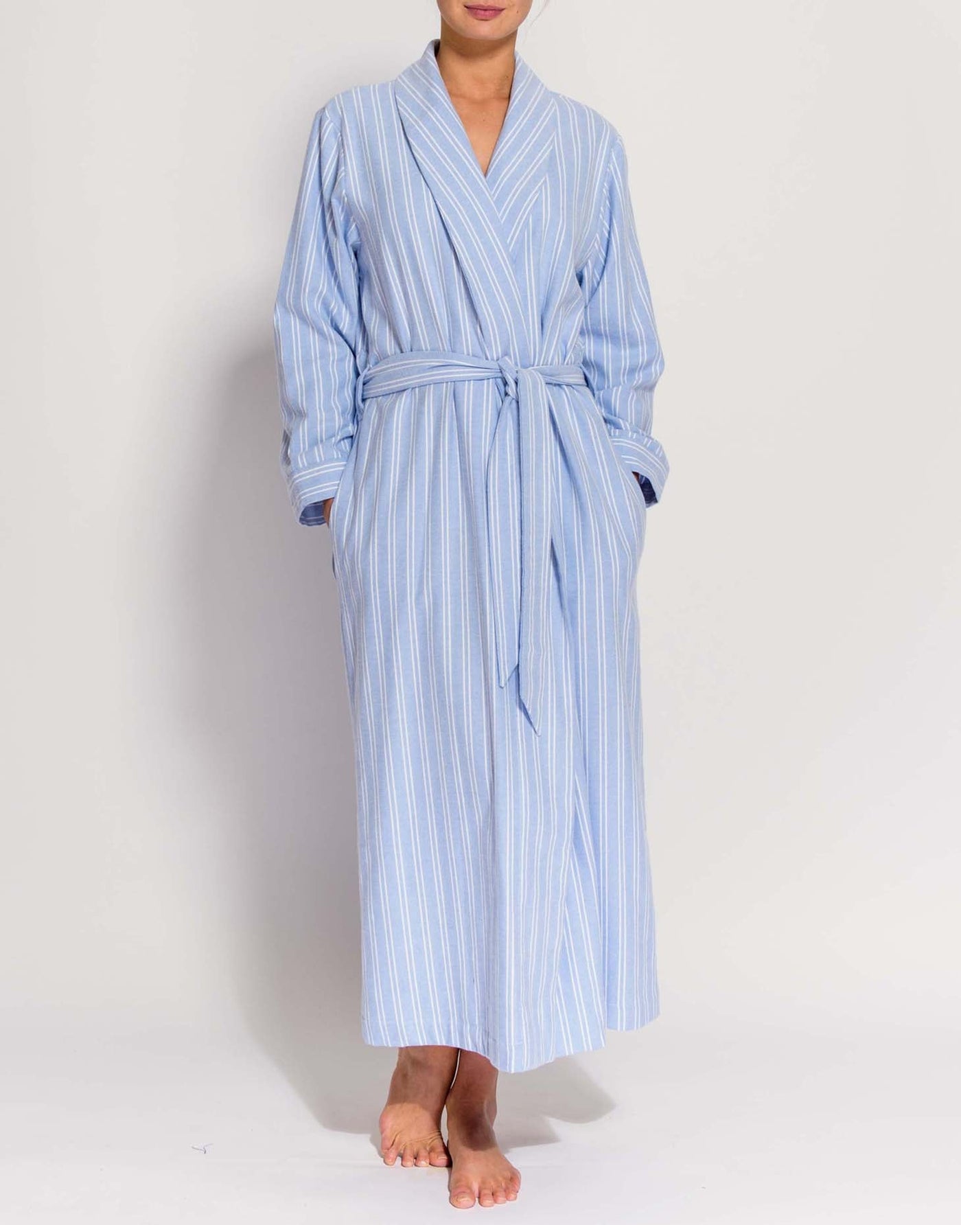 Women's Brushed Cotton Dressing Gown – Westwood Blue Stripe