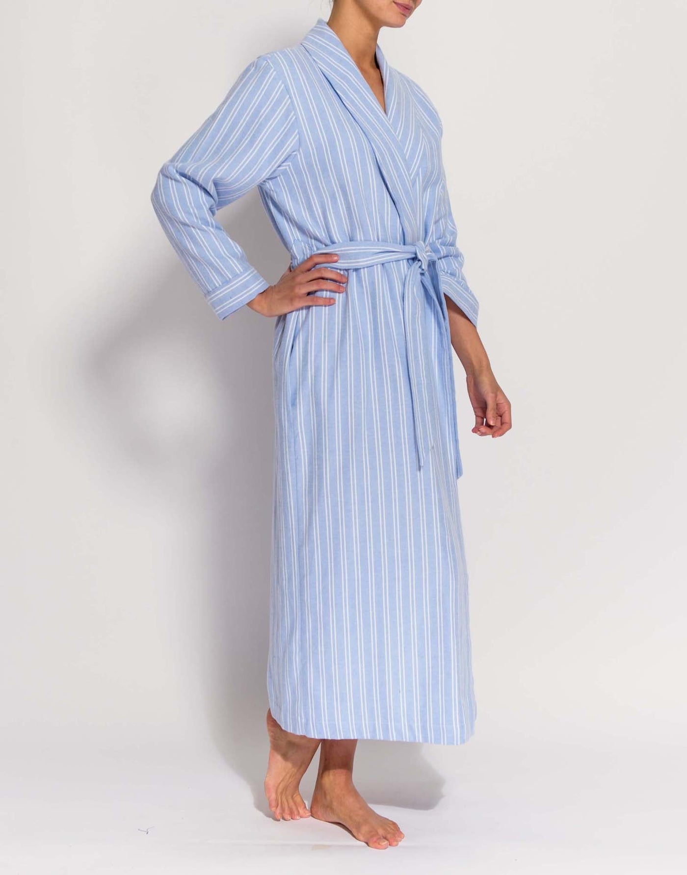 Women's Brushed Cotton Dressing Gown – Westwood Blue Stripe