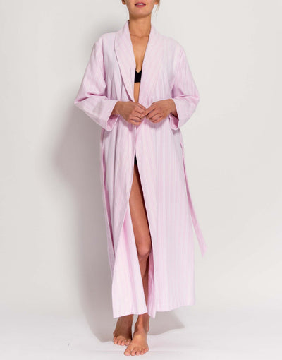 Women's Brushed Cotton Dressing Gown – Westwood Pink Stripe