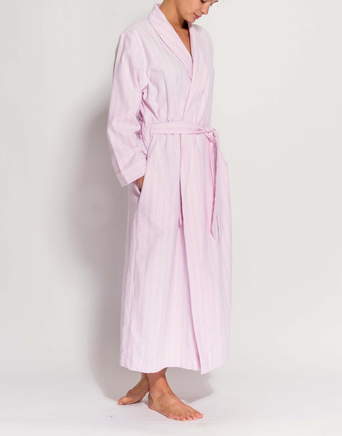 Women's Brushed Cotton Dressing Gown – Westwood Pink Stripe