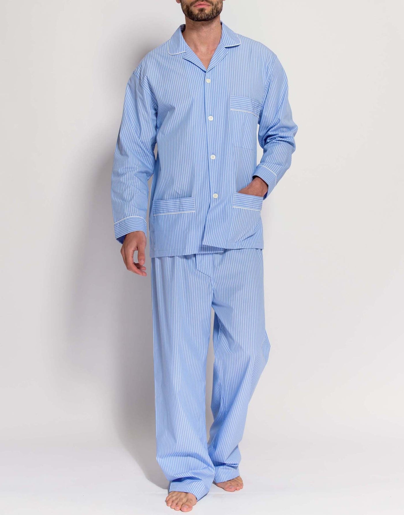 Women's Brushed Cotton Pyjama Set – Westwood Blue Stripe