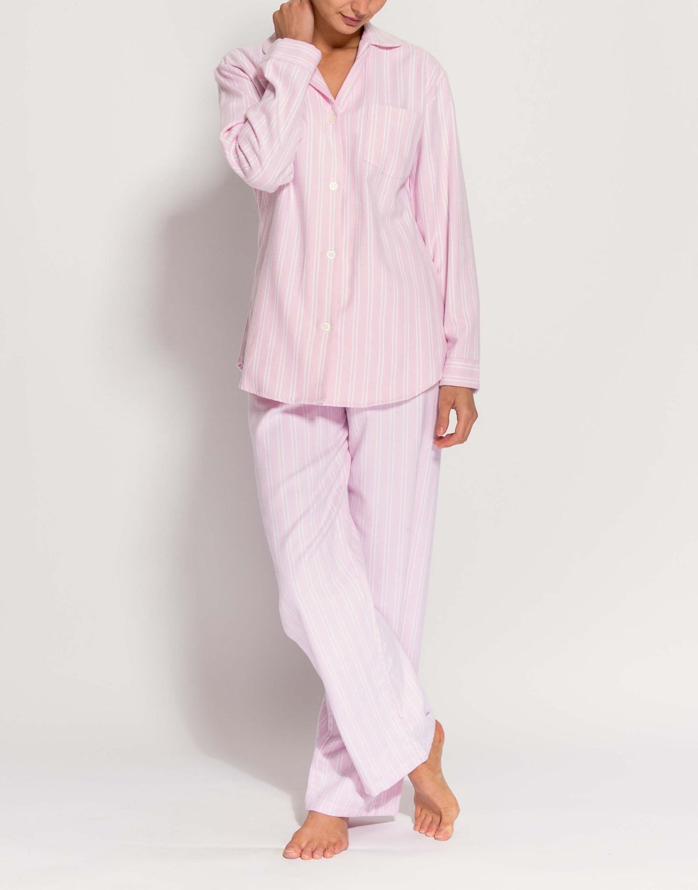 Women's Brushed Cotton Pyjama Set – Westwood Pink Stripe