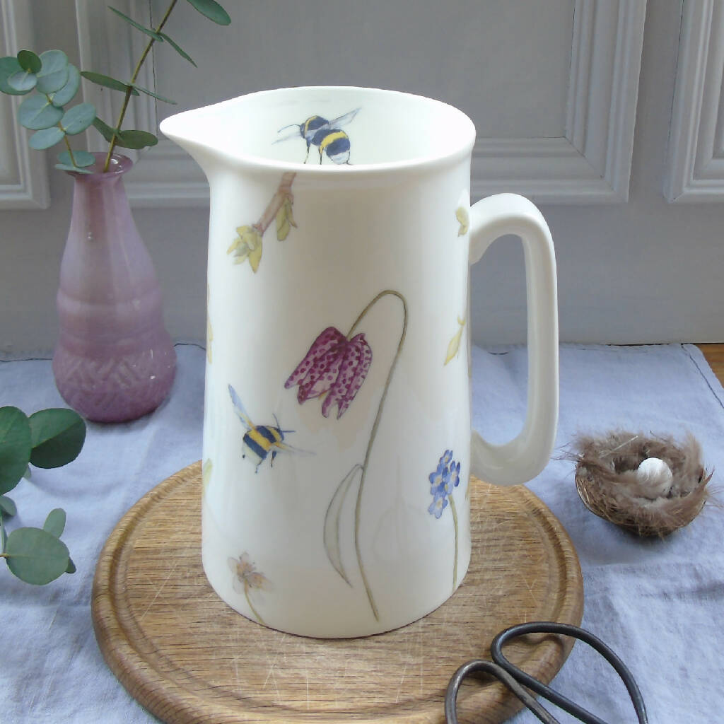 Bee and Spring Flowers Bone China Two Pint Jug