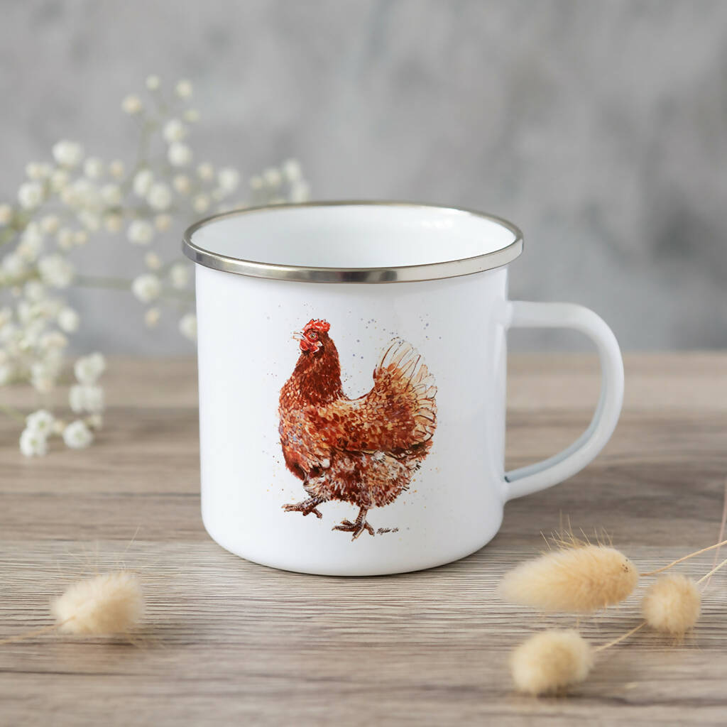 Chicken Enamel Mug in White
