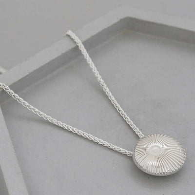 Sunburst Round Pendant Necklace in Solid Sterling Silver