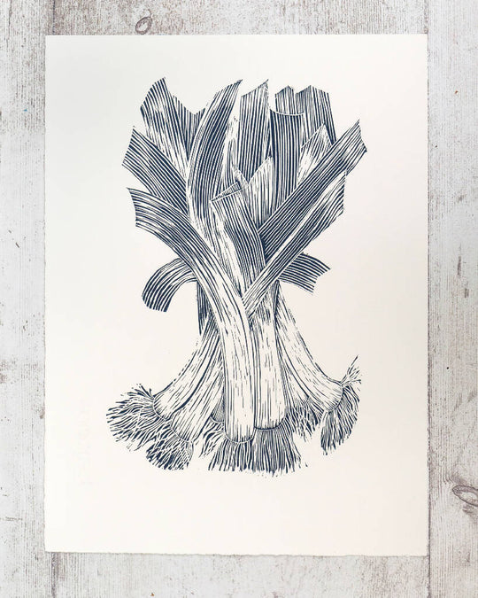 Bunch of Leeks Original Lino Print