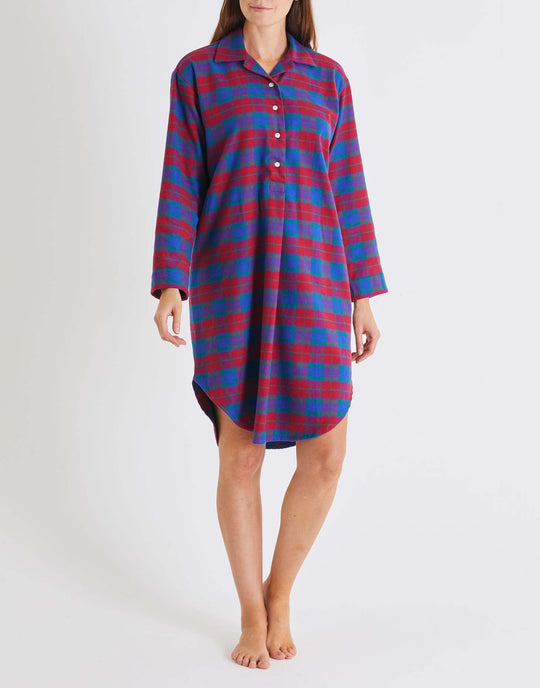 Women's Brushed Cotton Nightshirt – Bordeaux Tartan