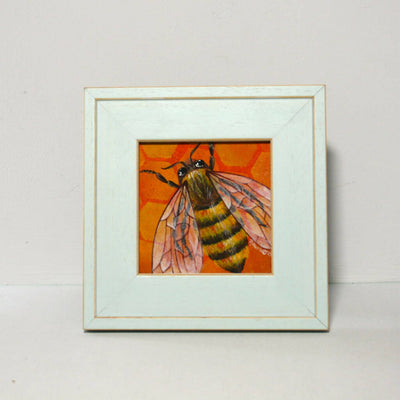 Honeybee Original Minature Artwork in Blue Display Frame