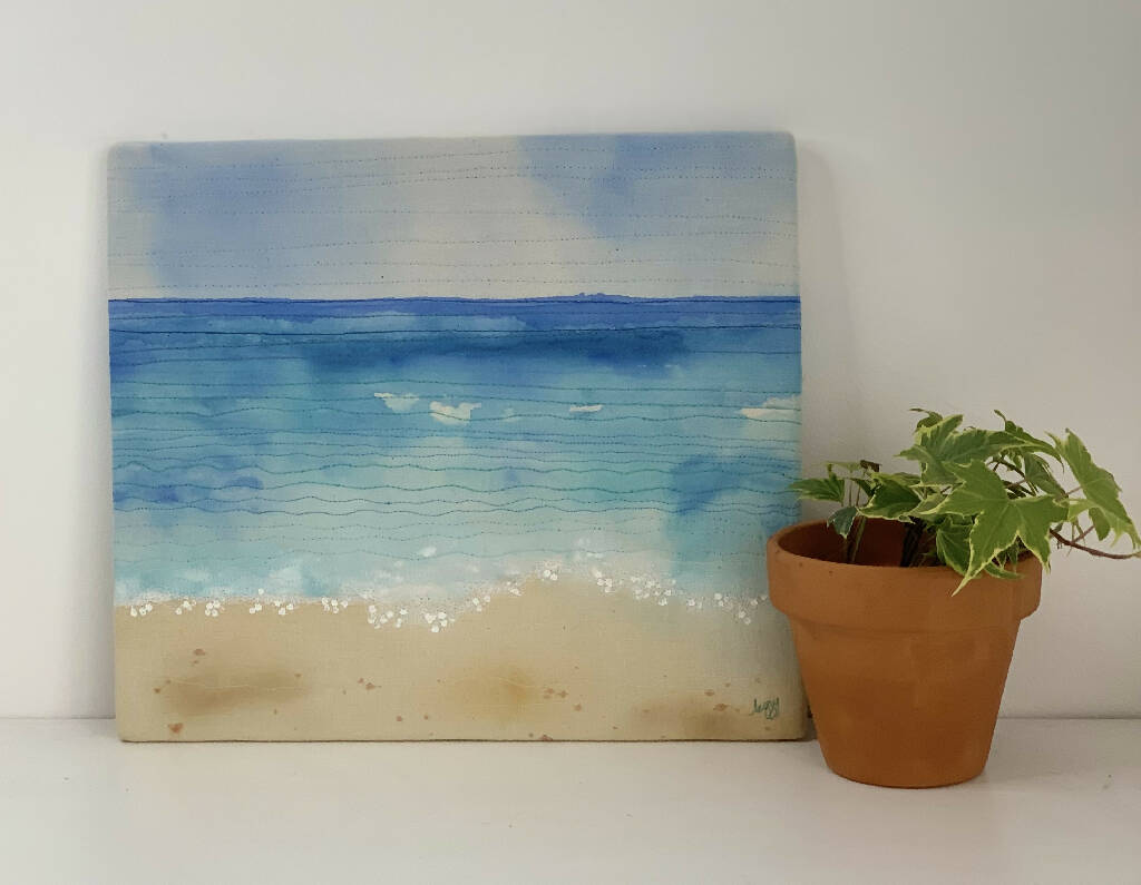 Coastal Scene Wall Art in Fabric and Stitch