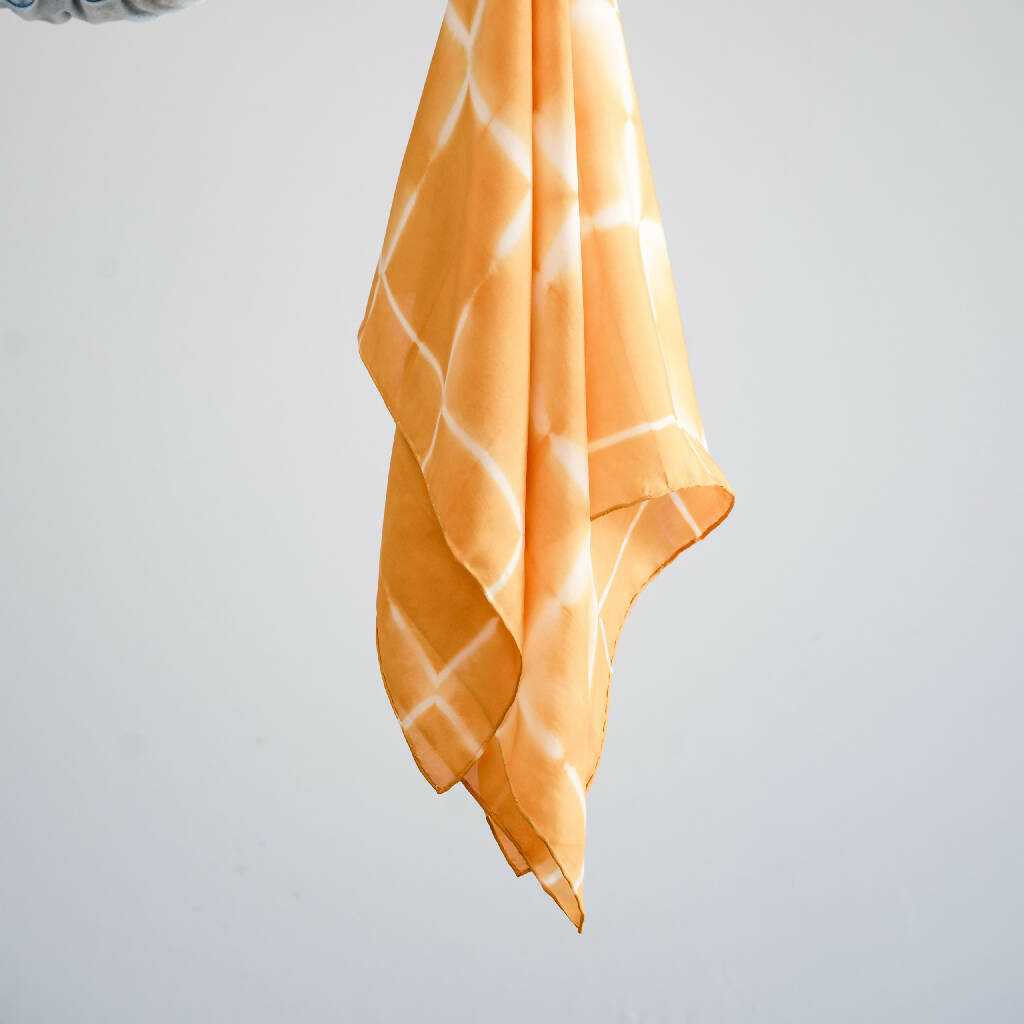 Chequered Orange Silk Scarf