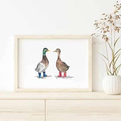 Ducks in Wellies Watercolour Print