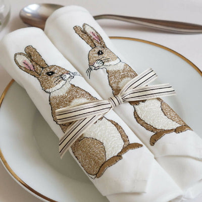 Ivory Cotton Embroidered Easter Rabbit Napkins by Kate Sproston Design