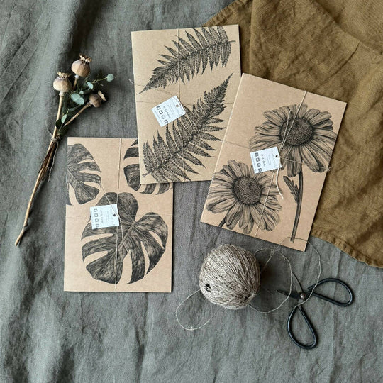 Selection of Three Kraft Notebooks - Monstera, Daisy and Fern