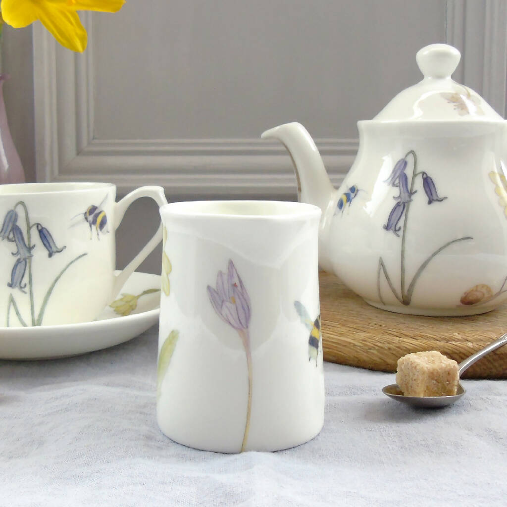 Bee and Spring Flowers Bone China Quarter Pint Jug