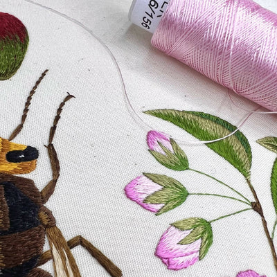 Hornet and Crab Apple Silk Hand Embroidered Art