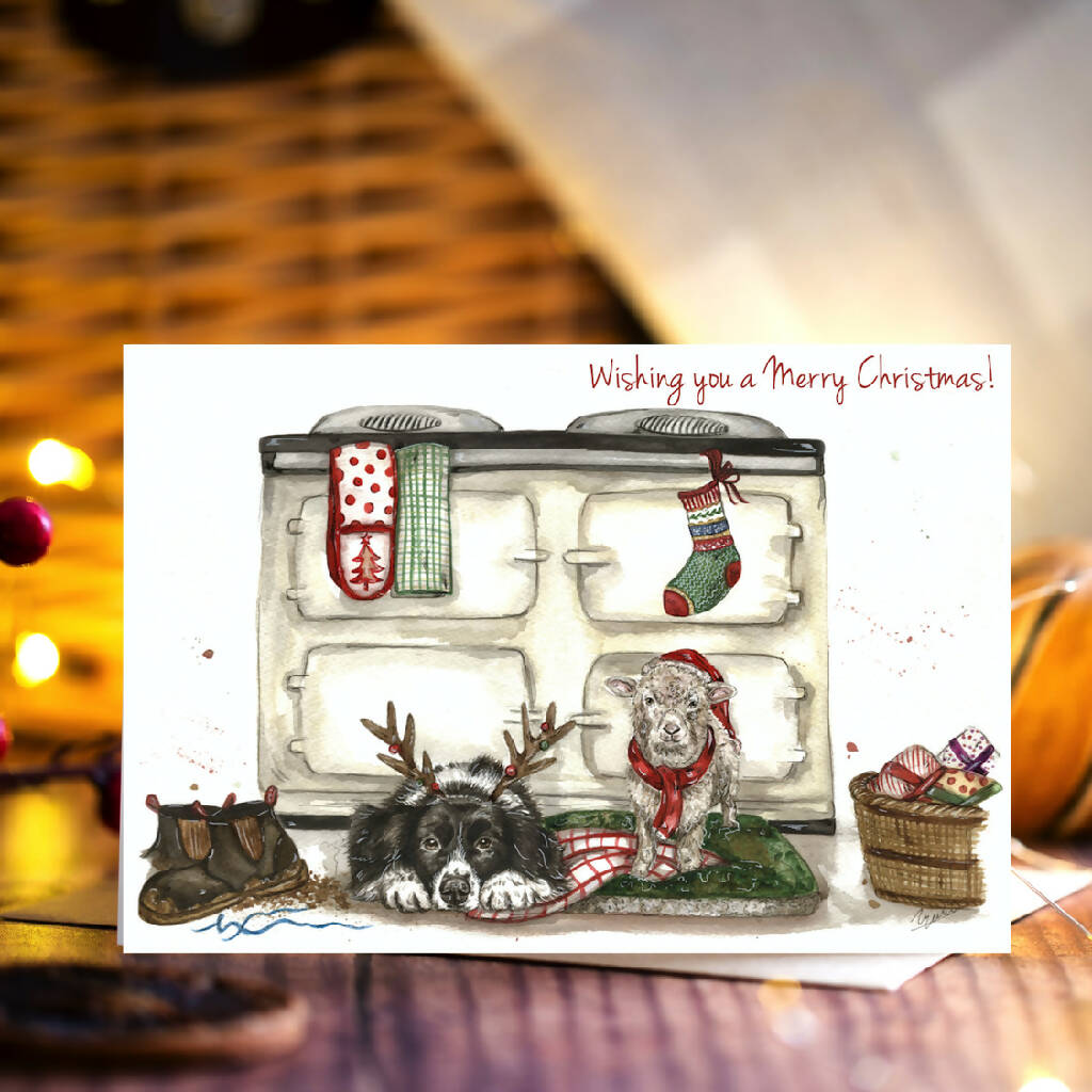 'Christmas Morning' Collie, Lamb and Aga Christmas Card