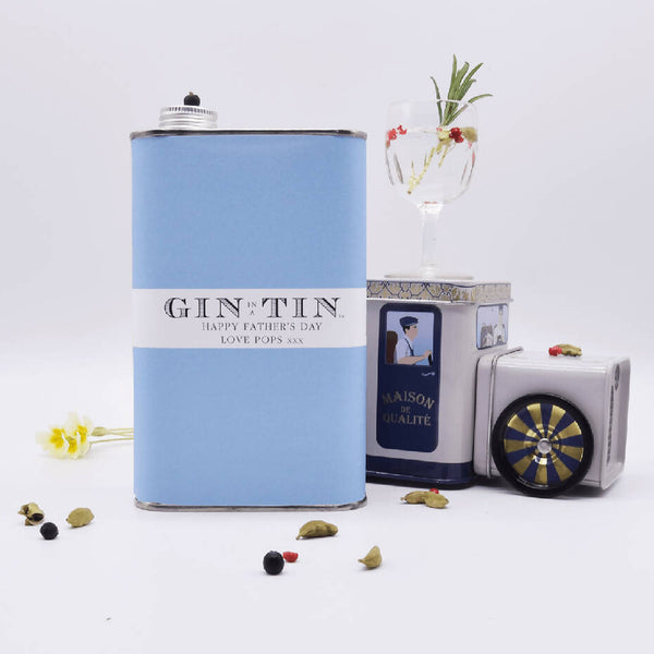 A Personalised Blue Tin Of Gin | 50cl Tin