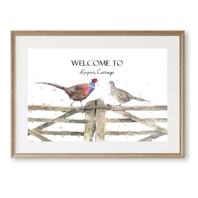 Personalised Watercolour Pheasants On Country Gate Print