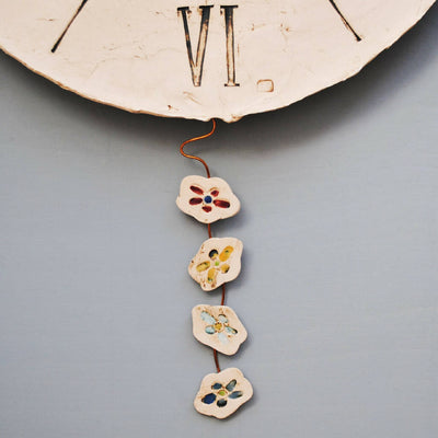 Large Round Cream Wall Clock with Floral Pattern