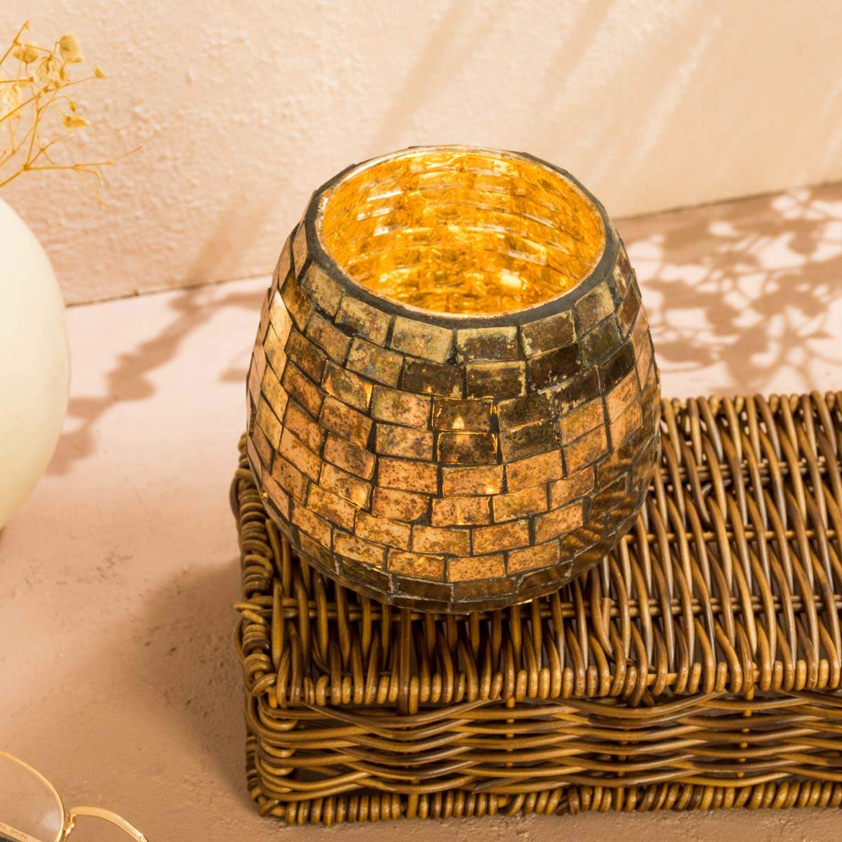 Gold Mosaic Candle Holder