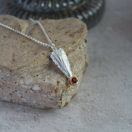 Solid Sterling Silver and 9ct Gold with Garnet "Arrowhead" Heart Pendant Necklace