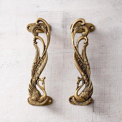 Antique Brass Door Handle - Peacock