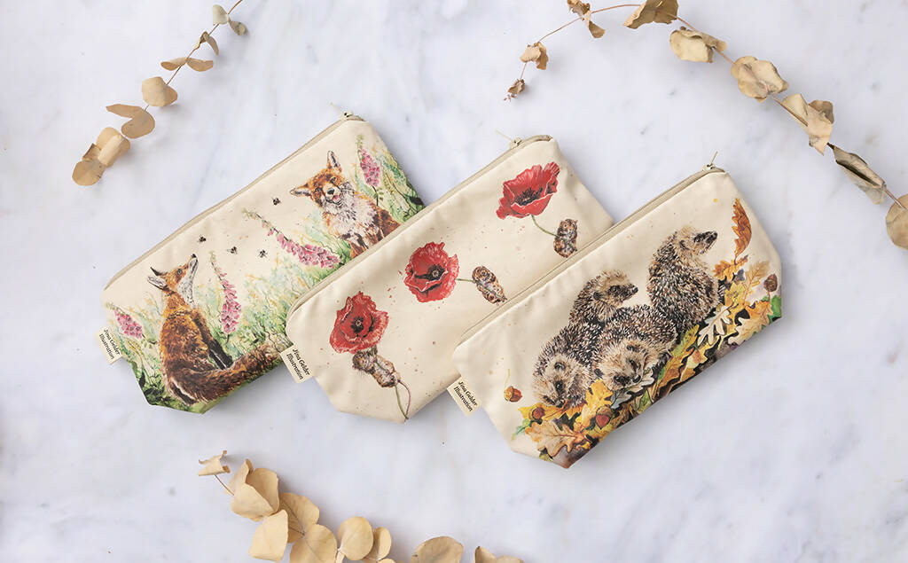 Mice and Poppies Make-up Bag in Cream