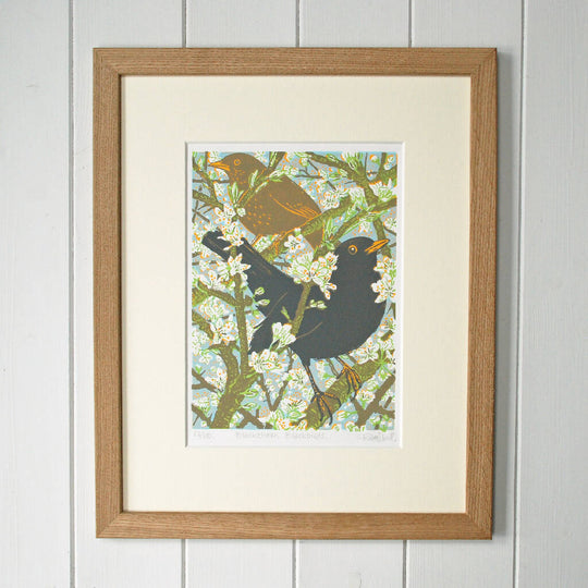 Blackthorn Blackbirds - Limited Edition - Original Linocut Print