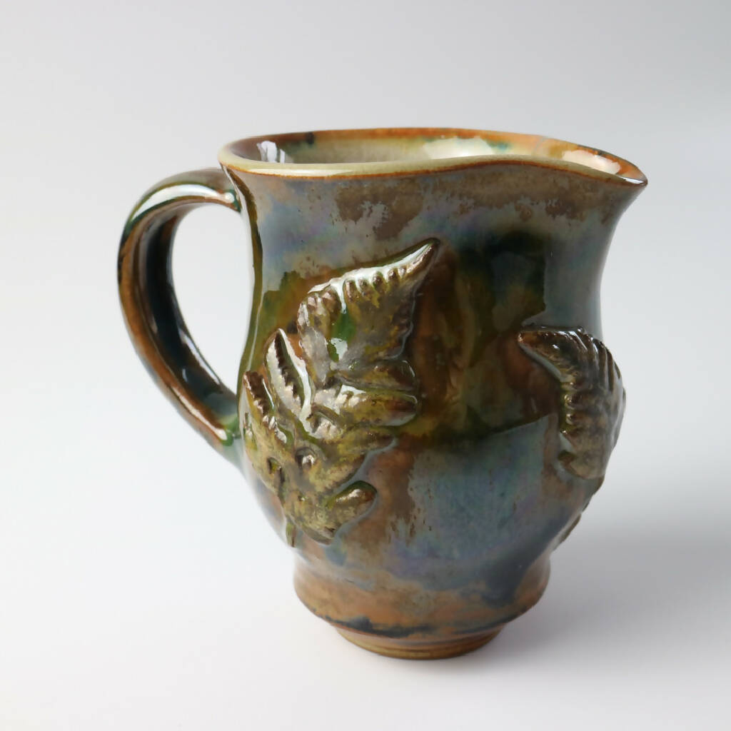 Stoneware Clay Jug with Botanical Detail