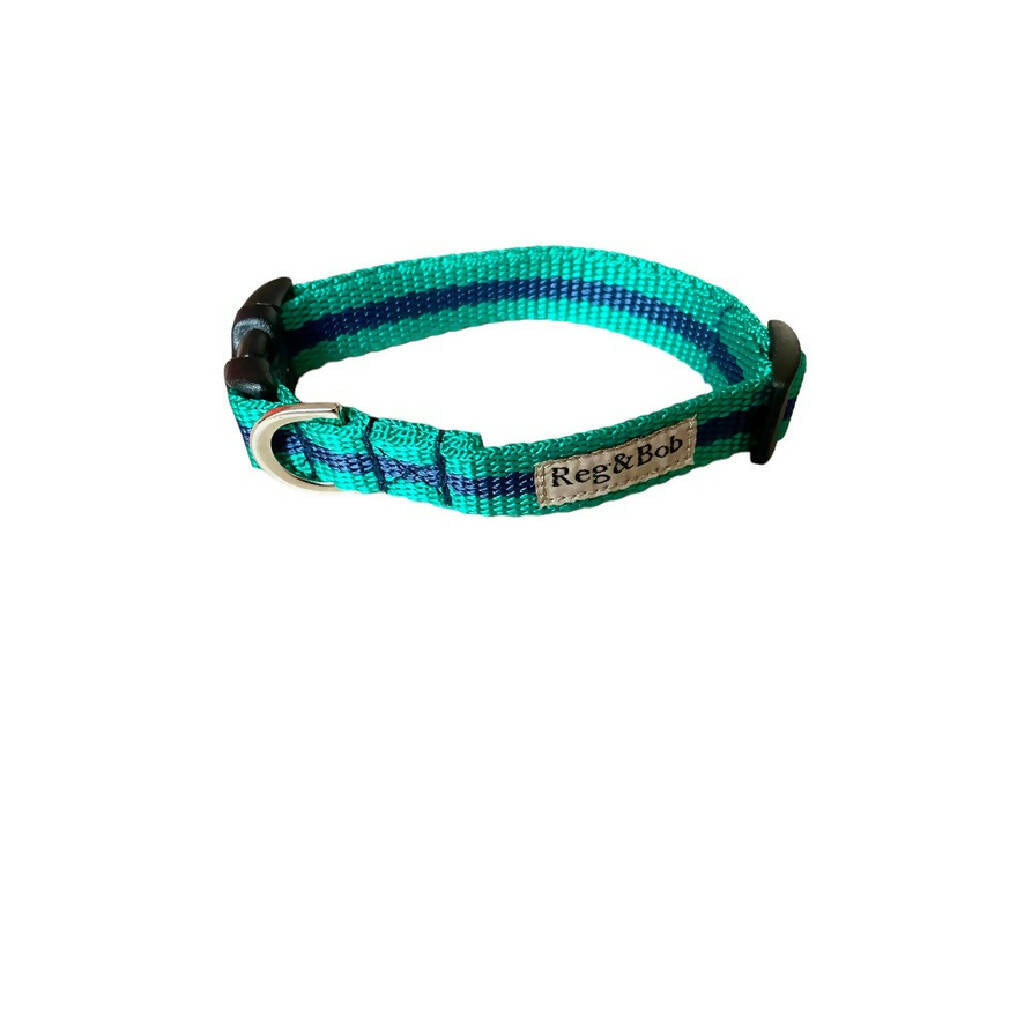 Dog Collar In Teal And Navy Stripe