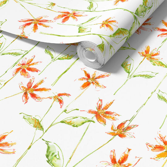 Dancing Autumn Daisies Sustainable Wallpaper