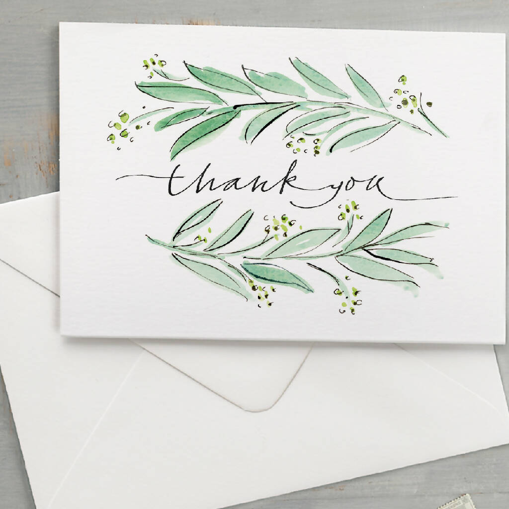 'Thank You' Olive Leaves Greeting Card