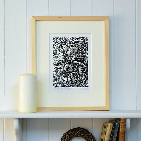 Squirrel in the Hawthorn - Open Ended Edition - Original Linocut Print