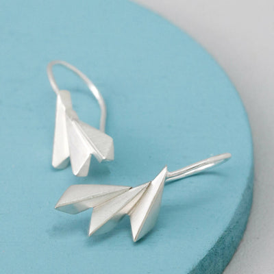 Geometric Fan Drop Earrings in Solid Sterling Silver