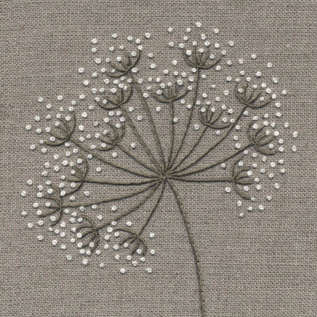 Cow Parsley Embroidery Kit on Beige Linen
