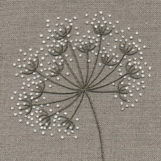 Cow Parsley Embroidery Kit on Beige Linen