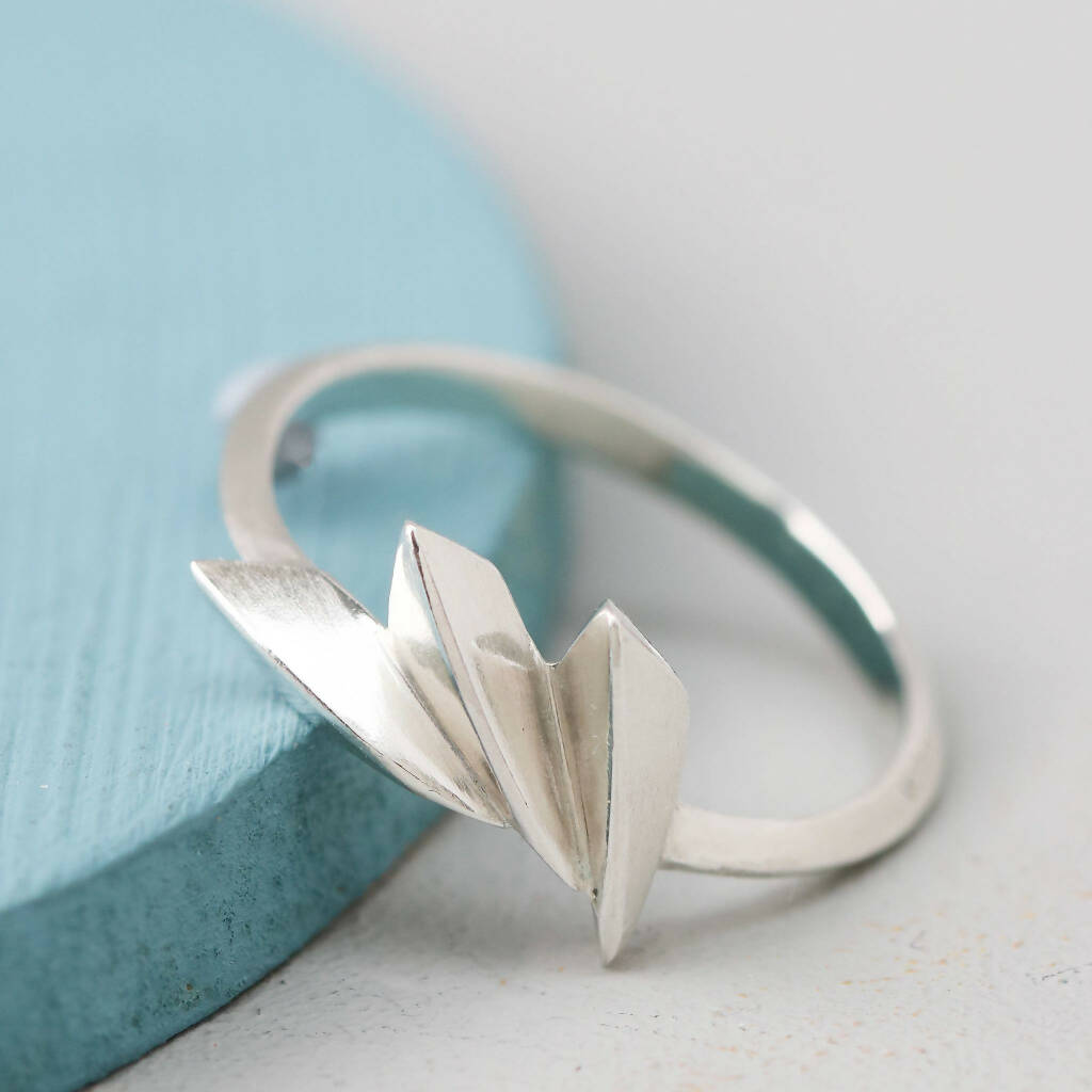 Geometric Fan Statement Ring in Solid Sterling Silver