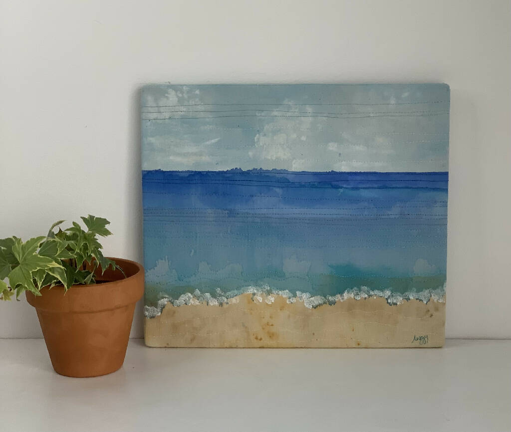 Watercolour and Machine Stitch Coastal Scene Wall Art